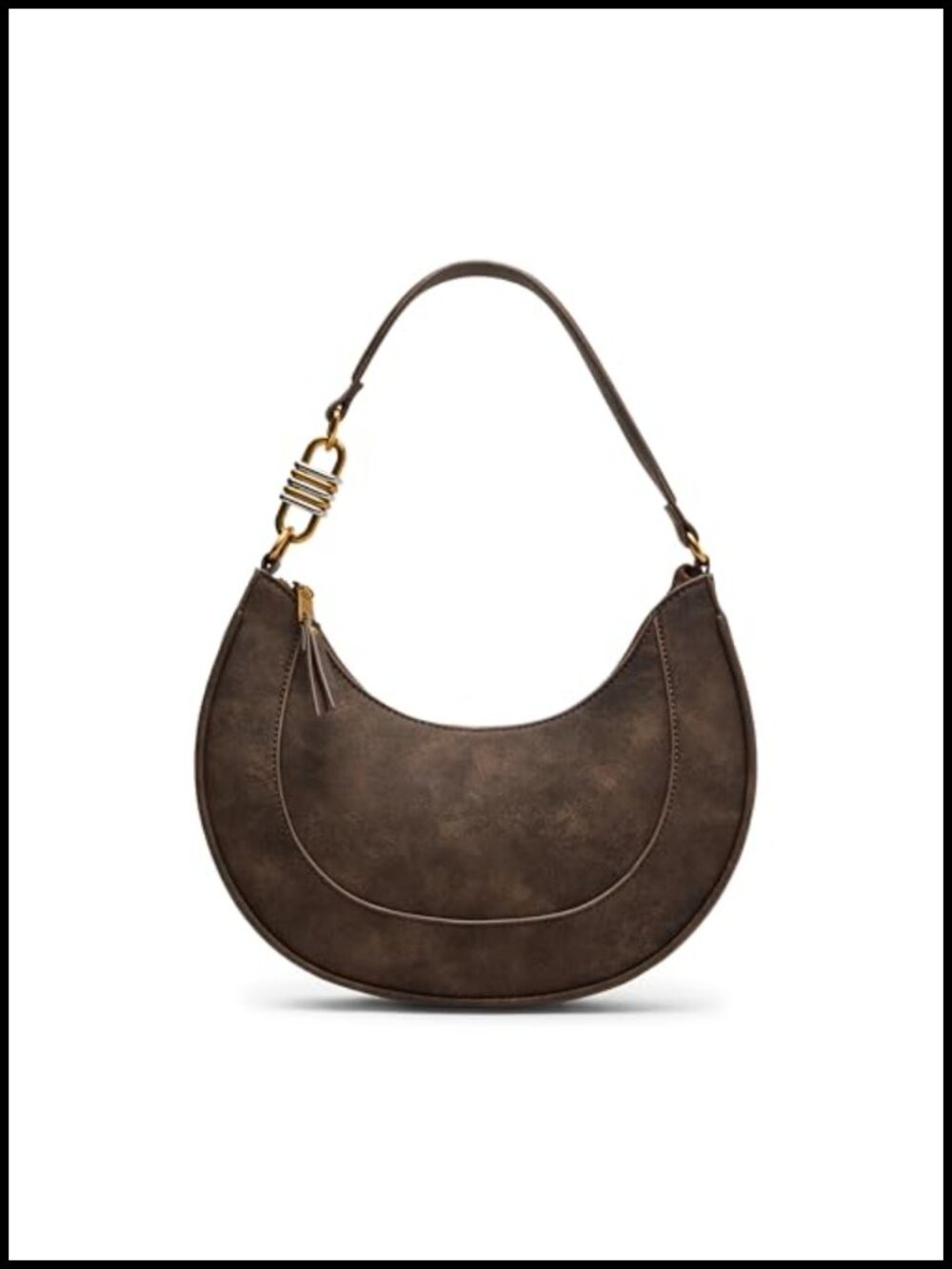 Polyurethane Shoulder Bag with Studded Front and Zipper Pocket